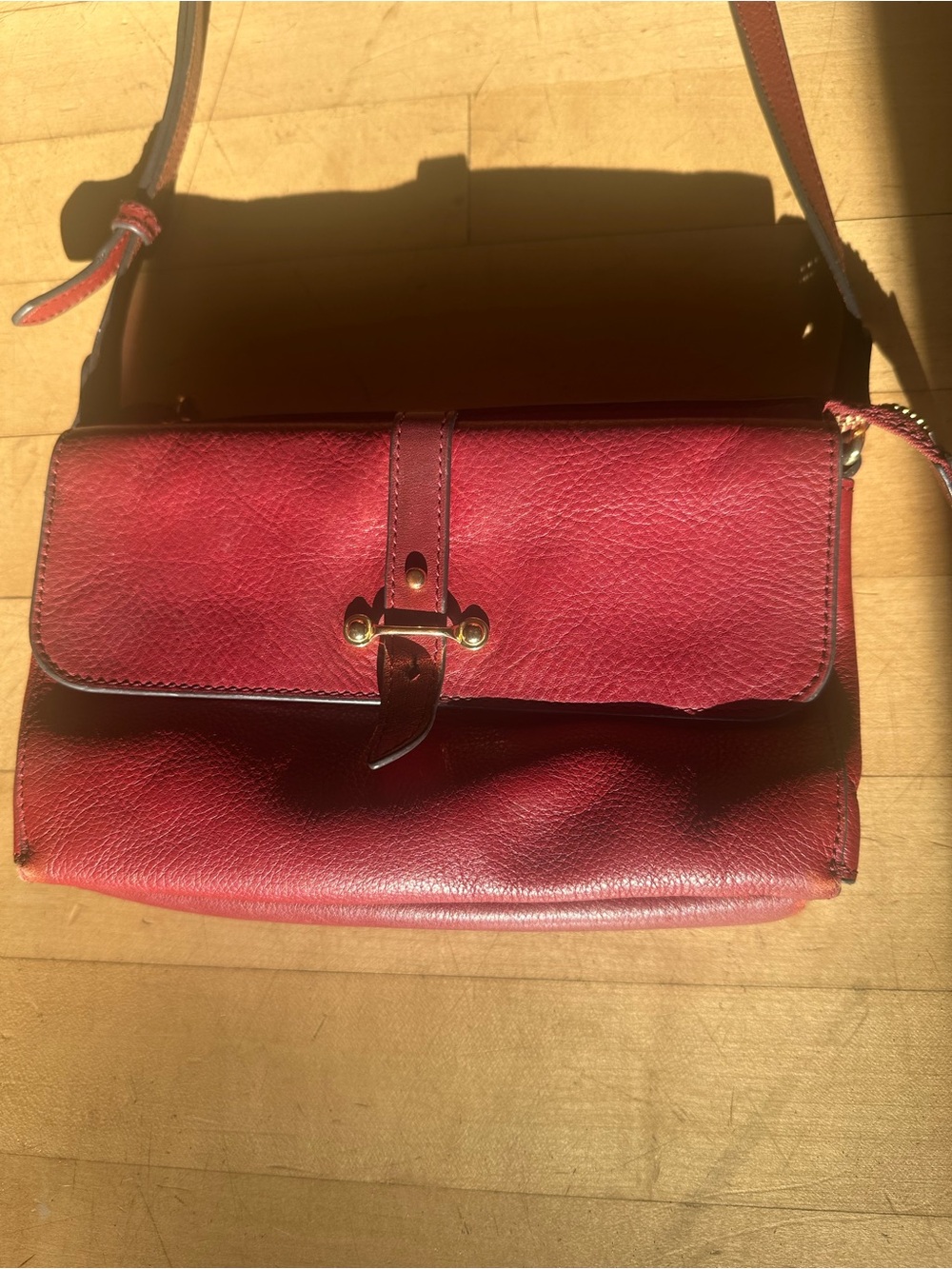 Vince Camuto Red Pebbled Leather Crossbody with Gold Hardware